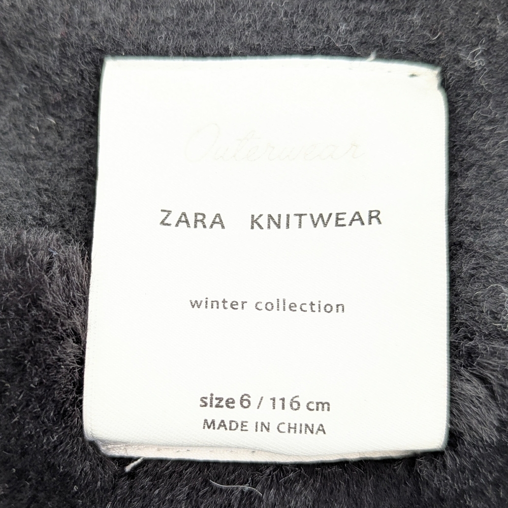 Zara Kids (Size 6) Black & Gray Checkered Wool Blend Jacket w/Faux-Fur Lining - Picture 14 of 16